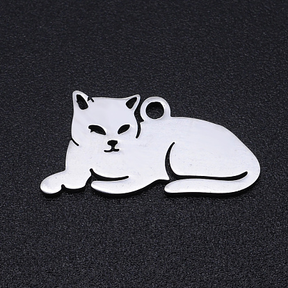 201 Stainless Steel Kitten Pendants, Lying Down Cat Shape