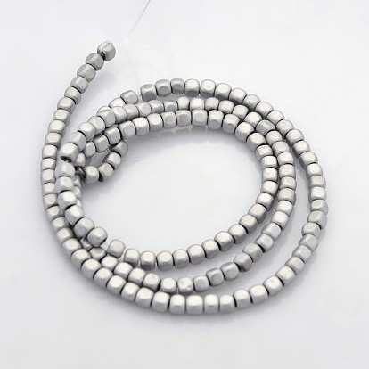 Electroplate Non-magnetic Synthetic Hematite Beads Strands, Cube, Frosted, 3x3x3mm, Hole: 1mm, about 148pcs/strand, 15.7 inch