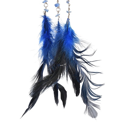 Tela/red tejida de hierro con adornos colgantes de plumas, lapislázuli árbol de la vida adorno colgante, con cuentas de plástico y tela, plano y redondo