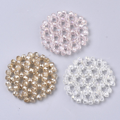 Plating Acrylic Woven Beads, Cluster Beads, Flat Round