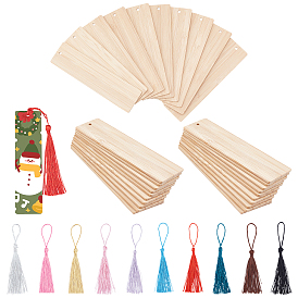 PandaHall Elite DIY Bookmarks Making Kits, Including Rectangle Wooden Pieces for Bookmarks Making and Polyester Tassel Decorations