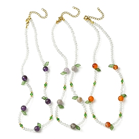 3 pcs 3 style naturel cornaline & améthyste & colliers de perles de verre ensemble pour les femmes