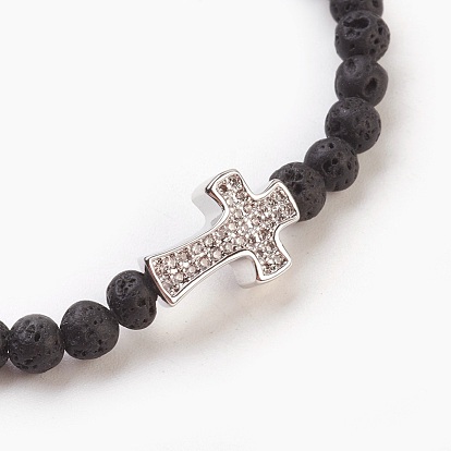 Beads s'étendent bracelets, croix en laiton avec micro-pavé de zircons cubiques