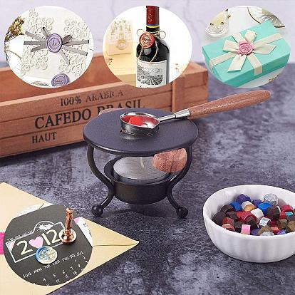 CRASPIRE Wax Seal Stamp Set, with Wood Wax Furnace, Wax Sticks Melting Spoon Tool, Candle and Sealing Wax Particles