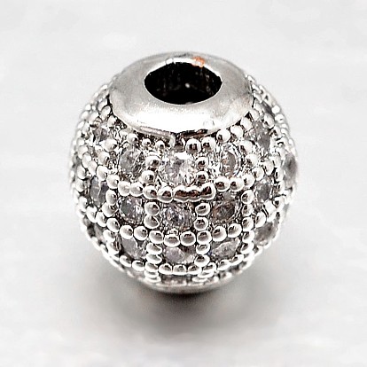 Micro en laiton rondes ouvrent perles cubes de zircone, clair