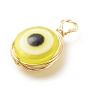 Evil Eye Resin Pendants, with Real 18K Gold Plated Friendly Copper Wire Wrapped, Flat Round Charm