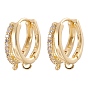 Brass Micro Pave Clear Cubic Zirconia Hoop Earring Findings, with Horizontal Loops