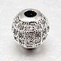 Round Brass Micro Pave Cubic Zirconia Beads, Clear