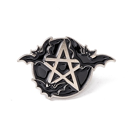 Bat and Pentacle Enamel Pin, Halloween Alloy Badge for Backpack Clothes, Planinum