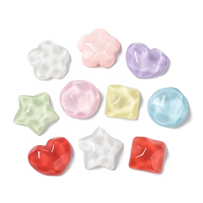 Translucent Resin Cabochons, Water Ripple Cabochons, Star & Heart & Square, Mixed Shapes