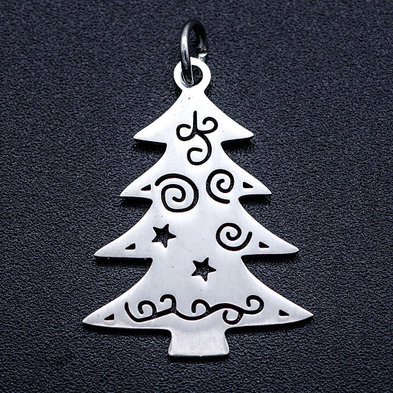 Pendentifs en acier inoxydable, avec anneaux de saut non soudés, arbre de Noël