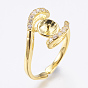Componentes del anillo de dedo de cobre amarillo, con circonita, por medio perforó perlas, sin plomo, cadmio, níquel, tamaño de 7