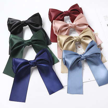 Silky Double-Sided Hair Ribbon with Spring Clip and Butterfly Bow - Elegant Fabric for Women's Hairstyles (C195)