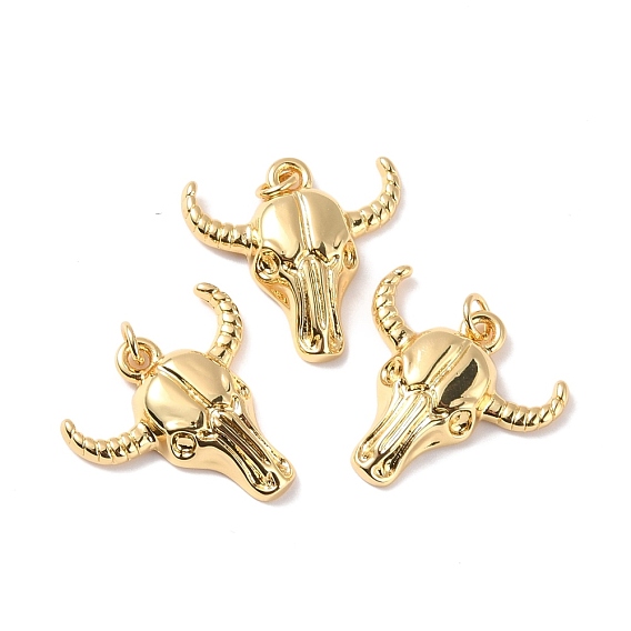 Rack Plating Brass Pendants, with Jump Ring, Long-Lasting Plated, Cow