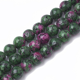 Natural Gemstone Beads Strands, Dyed, Imitation Ruby in Zoisite, Round