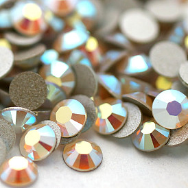 Glass Flat Back Rhinestone, Grade A, Back Plated, Faceted, AB Color, Half Round, 4.6~4.8mm