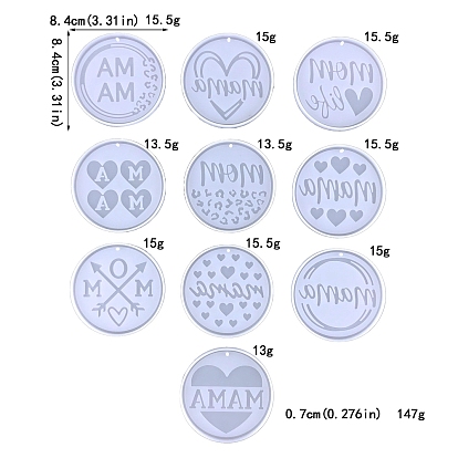 DIY Silicone Mother's Day Theme Flat Round Pendant Molds, Resin Casting Molds, for UV Resin, Epoxy Resin Jewelry Making