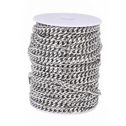 304 Stainless Steel Cuban Link Chains, Chunky Curb Chains, with Spool, Unwelded, for Jewelry Making