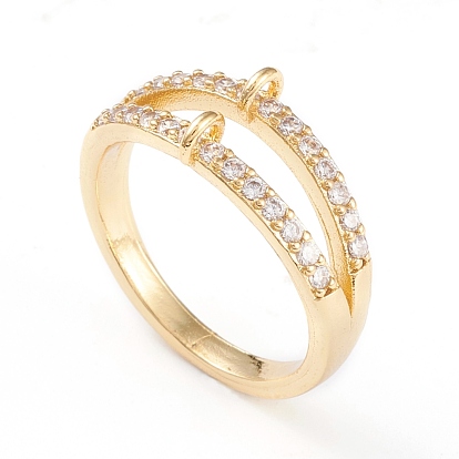 Brass Micro Pave Cubic Zirconia Ring Shanks, Loop Ring Base, Long-Lasting Plated