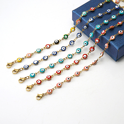 Enamel Evil Eye Link Chain Necklace, Golden Stainless Steel Necklace