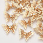Brass Links Connectors, with Crystal Rhinestone, 3D Butterfly