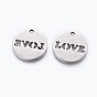 201 Stainless Steel Pendants, Manual Polishing, Flat Round with LOVE