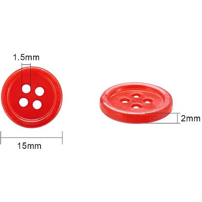 Acrylic Sewing Buttons, 4-Hole, Dyed, Flat Round
