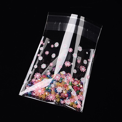 Bolsas de celofán del opp rectángulo, con diseño de flores, 10x6.9 cm, espesor bilateral: 0.07 mm, sobre 95~100pcs / bolsa