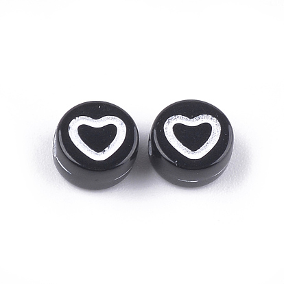 Craft Style Acrylic Beads, Flat Round with Heart