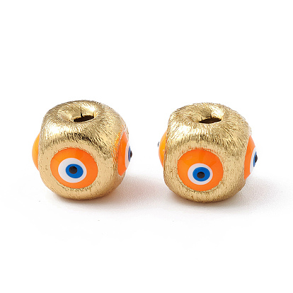 Brass Beads, with Enamel, Real 18K Gold Plated, Cube with Evil Eye