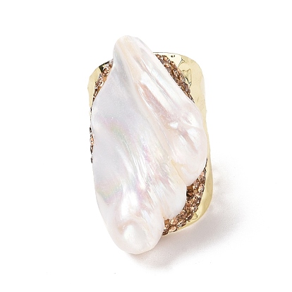 Открытое кольцо-манжета с натуральным жемчугом неправильной формы, широкое женское кольцо из латуни с покрытием из светлого золота, без кадмия и без свинца