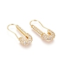 Brass Micro Pave Cubic Zirconia Dangle Earrings, Long-Lasting Plated, Safety Pin Shape, Clear