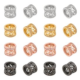 Brass Micro Pave Clear Cubic Zirconia Beads, Large Hole Beads, Column, Hollow