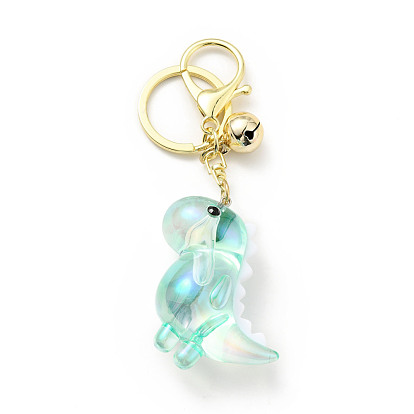 Acrylic Dinosaur Pendant Keychain, with Light Gold Tone Alloy Findings and Sonance Brass Bell, Cadmium Free & Lead Free