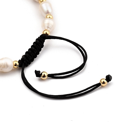 Ensembles de bracelets de perles tressées en fil de nylon réglable, avec perles de culture d'eau douce naturelles et perles en laiton, réel 18 k plaqué or