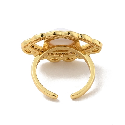 Anillo de puño abierto de ojo de caballo de circonita cúbica con acrílico, joyas de latón chapado en oro real 18k para mujer, sin plomo y cadmio