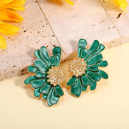 Vintage Flower Stud Earrings for Women, Alloy Enamel Half Flower Stud Earrings, Summer Earrings Boho Beach Floral Stud Earrings, Jewelry Gifts for Women