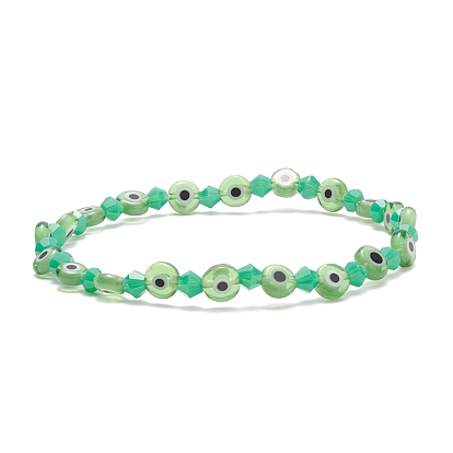 Bracelet extensible en perles de verre et verre mauvais œil pour femme