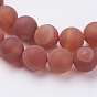 Natural Striped Red Agate Bead Strands, Frosted, Round, Dyed