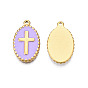 304 Stainless Steel Enamel Pendants, Real 18K Gold Plated, Oval with Cross