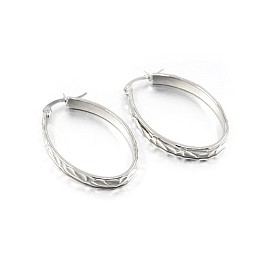 304 Stainless Steel Hoop Earrings, Hypoallergenic Earrings, Oval, 38x25x4.5mm, Pin: 1.2x0.5mm