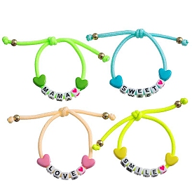 Bracelet extensible coeur acrylique lumineux pour enfants, lueur dans le noir mot amour maman sourire doux bracelet réglable pour les enfants