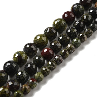 Natural Dragon Blood Beads Strands, Faceted(128 Facets), Round