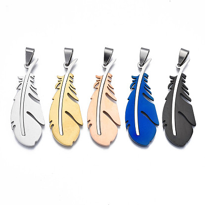201 Stainless Steel Pendants, Laser Cut, Feather