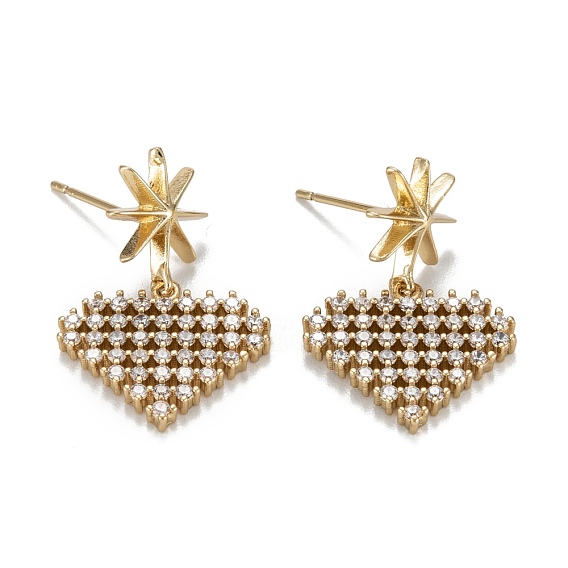 Heart Sparkling Cubic Zirconia Dangle Stud Earrings for Girl Women, Lead Free & Nickel Free & Cadmium Free, Brass Micro Pave Cubic Zirconia Earrings