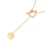 Collier lariat pendentif carré avec pompon rond plat, mot bonne chance placage ionique (ip) 304 bijoux en acier inoxydable pour femmes