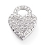 Brass Micro Pave Clear Cubic Zirconia Pendants, Long-Lasting Plated, Heart