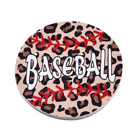 Leopard Print Pattern Imitation Leather Pendants, Flat Round with Word Baseball