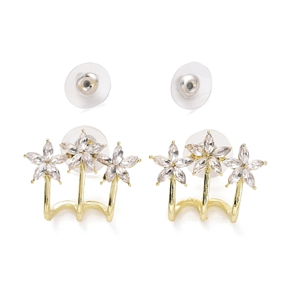 Crystal Rhinestone Triple Trees Stud Earrings, Alloy Stud Earrings for Women