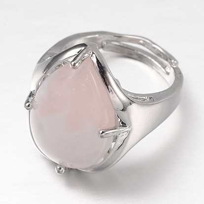 Регулируемые широкие кольца из латуни с драгоценными камнями в виде слезинки платинового тона, 18 мм, лоток : 20x17 мм